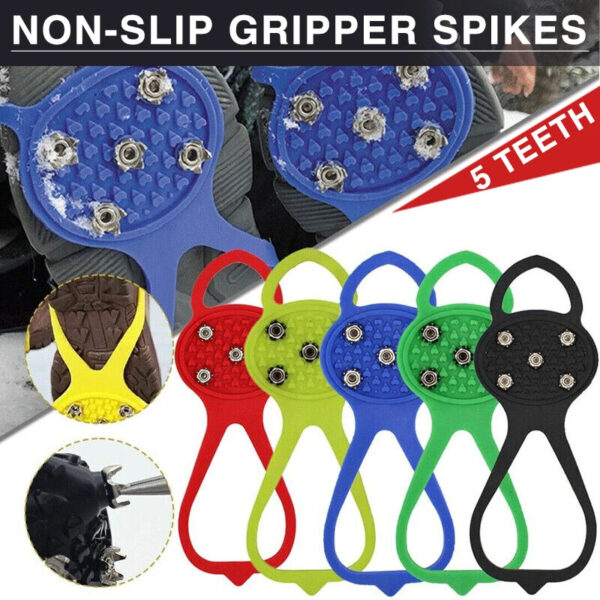 Unisex Men 5 Teeth Ice Gripper For Shoes Crampons Ice Gripper Spike Grips Cleats For Snow Studs Non-Slip Climbing Hiking Covers - Image 4