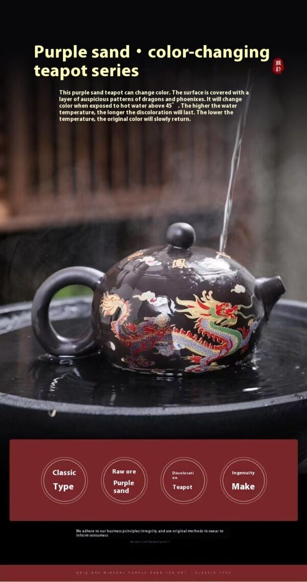 Chinese Style Hot Dragon And Phoenix Purple Sand Teapot - Image 7