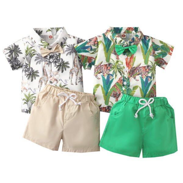 Beach Multi-color Printed Shirt Boys' Shorts Two-piece Set - Image 2