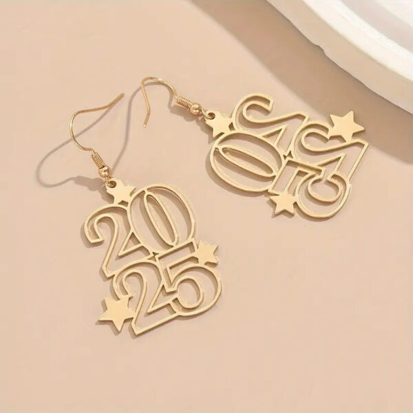 New Creative Gloden Number 2025 Dangle Earrings For Women Fashion Jewelry New Year Earring For Party - Image 5