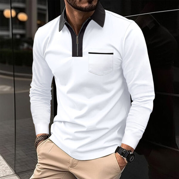 2024 Autumn Mens Long Sleeve Zipper Polo Shirts Casual Lapel Collar Zip Up Henley Shirts Cotton Sports Golf Tennis T-Shirts With Pockets - Image 6