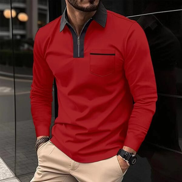 2024 Autumn Mens Long Sleeve Zipper Polo Shirts Casual Lapel Collar Zip Up Henley Shirts Cotton Sports Golf Tennis T-Shirts With Pockets - Image 9