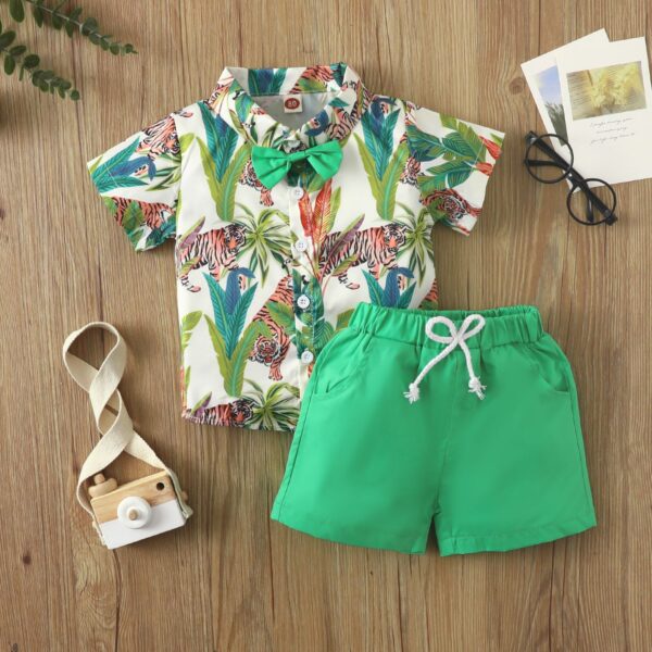 Beach Multi-color Printed Shirt Boys' Shorts Two-piece Set - Image 3